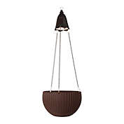Glitzhome&reg; Solar LED Lit Hanging Plastic Basket in Brown
