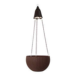 Glitzhome® Solar LED Lit Hanging Plastic Basket in Brown