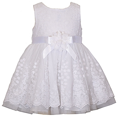 Bonnie Baby Size 12M White Ribbon Party Dress with Rose Accent in White. View a larger version of this product image.