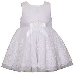 Bonnie Baby White Ribbon Party Dress with Rose Accent in White