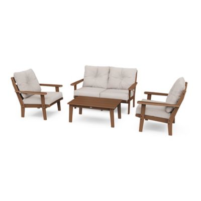 Polywood Lakeside 4-Piece Deep Seating All-Weather Patio Conversation Set In Teak