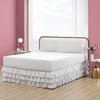 Betsey Johnson&reg; Solid Microfiber Queen Ruffled Bed Skirt in White. View a larger version of this product image.