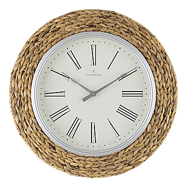 Everhome&trade; 20-Inch Water Hyacinth Wall Clock in Natural/Silver. View a larger version of this product image.