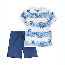 carter's® Size 12M 2-Piece Planes Henley Tee and Short Set in Blue