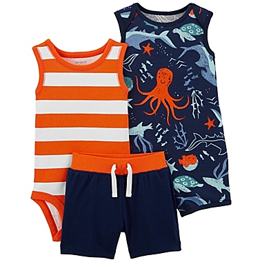 carter&#39;s&reg; Size 3M 3-Piece Nautical Bodysuit and Short Set in Blue/Orange. View a larger version of this product image.