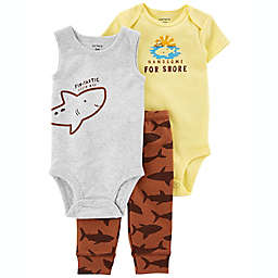carter's® Size 3M 3-Piece Shark Bodysuits and Pant Set in Yellow/Multi
