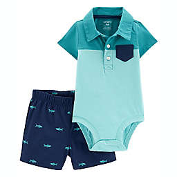 carter's® Size 12M 2-Piece Polo Bodysuit and Short Set in Blue/Navy