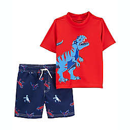 carter's® 2-Piece Dinosaur Rash Guard and Swim Trunk Set in Red