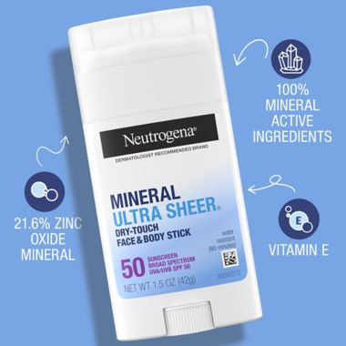 Neutrogena&reg; Mineral Ultra Sheer&reg; Dry-Touch Face &amp; Body Stick 50 SPF. View a larger version of this product image.