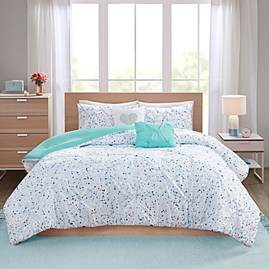 Intelligent Design Abby 4-Piece Printed and Pintucked Twin/Twin XL Comforter Set in Aqua Blue. View a larger version of this product image.