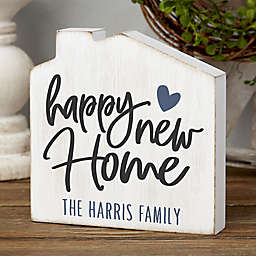 "Happy New Home" Personalized House Shelf Block