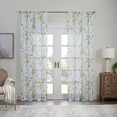 Waverly&reg; Blushing Blooms Floral 63-Inch Rod Pocket Window Curtain Panel in Yellow. View a larger version of this product image.