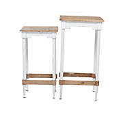 Ridge Road Decor 2-Piece Farmhouse Accent Table Set in Brown/White