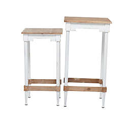 Ridge Road Decor 2-Piece Farmhouse Accent Table Set in Brown/White