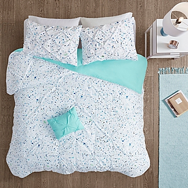 Intelligent Design Abby 3-Piece Printed and Pintucked Twin/Twin XL Duvet Cover Set in Aqua Blue. View a larger version of this product image.