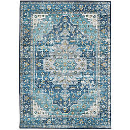 Washable Kitchell 5' x 7' Area Rug in Teal/Ivory