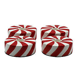 H for Happy™ Hand-Carved Dolomite Peppermint Candle Holders in Red/White (Set of 4)