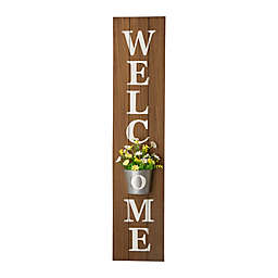 Glitzhome® 42-Inch Wooden "Welcome" Porch Sign with Metal Planter