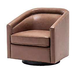 eLuxury Supply Faux Leather Barrel Swivel Chair in Brown