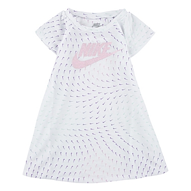 Nike&reg; Size 2T Essentials Swoosh Wave Dress with Diaper Cover in White. View a larger version of this product image.