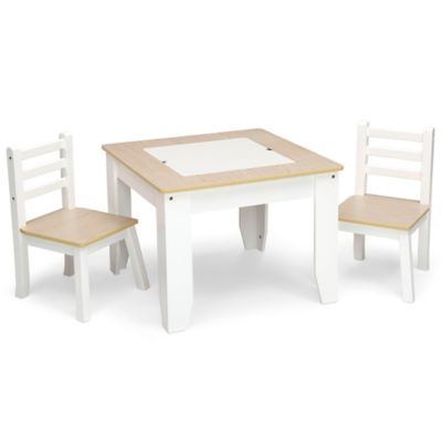 Delta Children&reg; Chelsea 3-Piece Table and Chairs Set with Storage in White/Natural