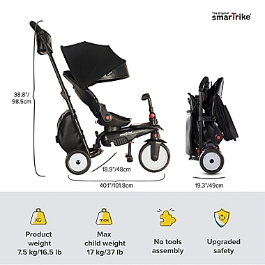 smarTrike&trade; STR7 J Folding Stroller Trike in Black. View a larger version of this product image.