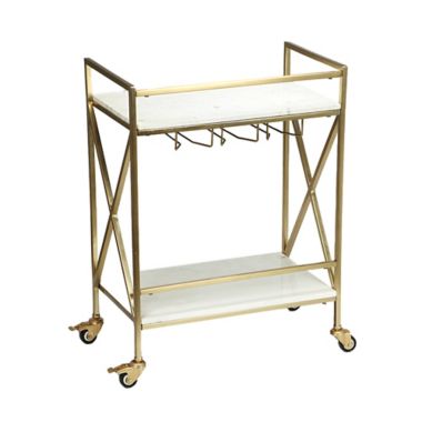 Everhome&trade; Marble Bar Cart in White/Gold. View a larger version of this product image.