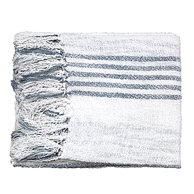 Everhome&trade; Coastal Stripe Outdoor Throw Blanket in White/Blue. View a larger version of this product image.