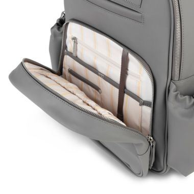 JuJuBe&reg; Million Pockets Faux Leather Deluxe Diaper Backpack in Earth Leather. View a larger version of this product image.