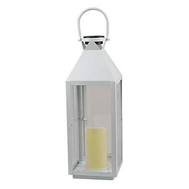 Everhome&trade; Solar Metal Outdoor Lantern in White. View a larger version of this product image.