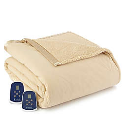 Micro Flannel® Quilted Top Reversing to Sherpa Electric Heated King Blanket in Chino