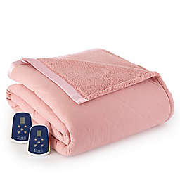 Micro Flannel® Quilted Top Reversing to Sherpa Electric Heated Queen Blanket in Frosted Rose