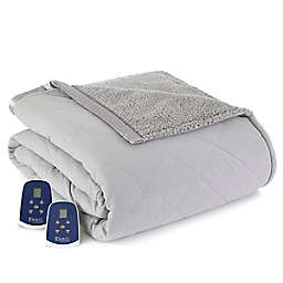 Micro Flannel® Quilted Top Reversing to Sherpa Electric Heated Twin Blanket in Greystone