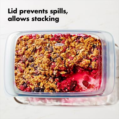 OXO Good Grips&reg; 3 qt. Oblong Glass Baking Dish with Lid. View a larger version of this product image.