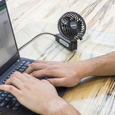 Holmes&reg; 17040 4-Inch 3-Speed Rechargeable Portable Fan in Black. View a larger version of this product image.