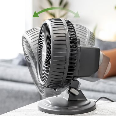 Holmes&reg; Blizzard 17039 11.41-Inch 2-Speed Oscillating Table Fan in Black. View a larger version of this product image.