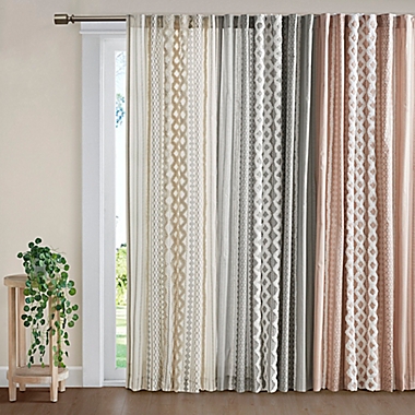 INK+IVY Imani 84-Inch Cotton Printed Window Curtain Panel with Chenille Stripe and Lining in Ivory. View a larger version of this product image.