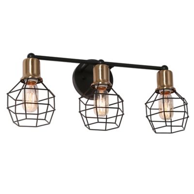 ZEVNI 3-light Cage Shade Wall Lamp in Black/Gold