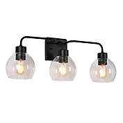 ZEVNI 3-Light Wall Lamp with Clear Glass Open Bottom Globe Shades in Black