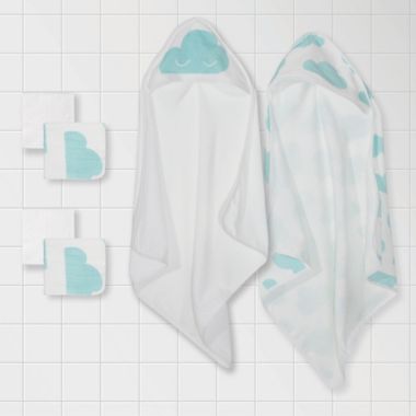 mighty goods&trade; 6-Piece Clouds Hooded Towels and Washcloths Set in Teal/White. View a larger version of this product image.