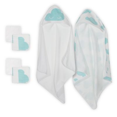 mighty goods&trade; 6-Piece Clouds Hooded Towels and Washcloths Set in Teal/White