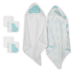 mighty goods™ 6-Piece Clouds Hooded Towels and Washcloths Set in Teal/White