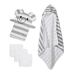 mighty goods™ 5-Piece Elephant Towel, Washcloths, and Washcloth Mitt Set in Grey/White