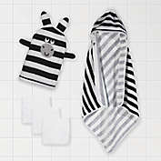 Mighty Goods 5-Piece Zebra Towel, Washcloth, and Washcloth Mit Set in Black/White