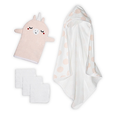 mighty goods&trade; 5-Piece Unicorn Towel, Washcloths, and Washcloth Mitt Set in Pink/White. View a larger version of this product image.