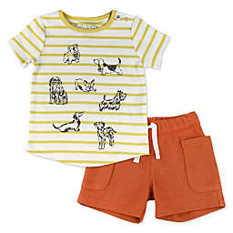 Mac & Moon 2-Piece Organic Cotton Puppy T-Shirt and Short Set in Brown/Multi