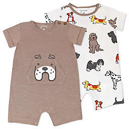 Mac & Moon 2-Pack Organic Cotton Puppy Rompers in Taupe