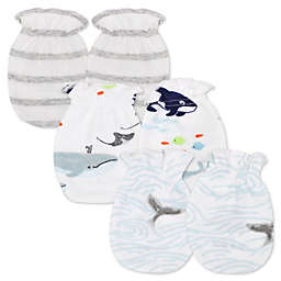 Mac & Moon Size 0-3M 3-Pack Sea Life Organic Cotton Scratch Mittens in White