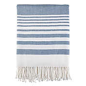 Saro Lifestyle Stripe Tassel Hem Throw Blanket in Navy Blue