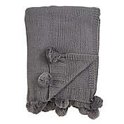 Saro Lifestyle Knitted Pom Pom Throw Blanket in Grey